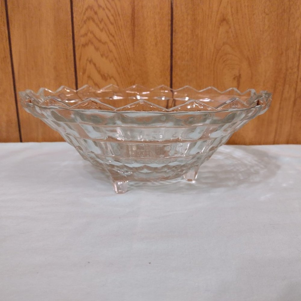 Large Vintage by Indiana Glass Fruit / Candy Bowl Diamond Pattern Footed Bowl